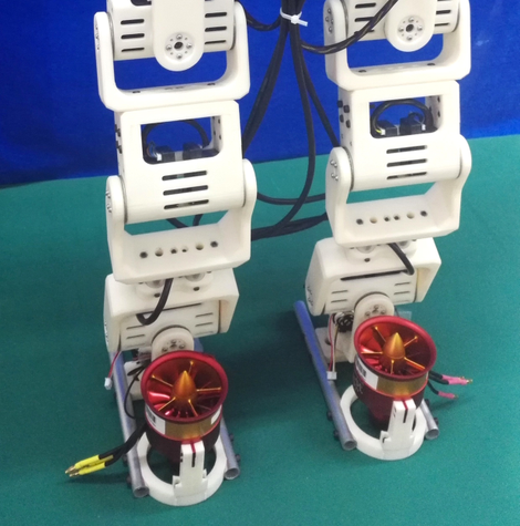 Small ducted fan jet engines greatly improve this robot’s balance, but it can’t fly yet.